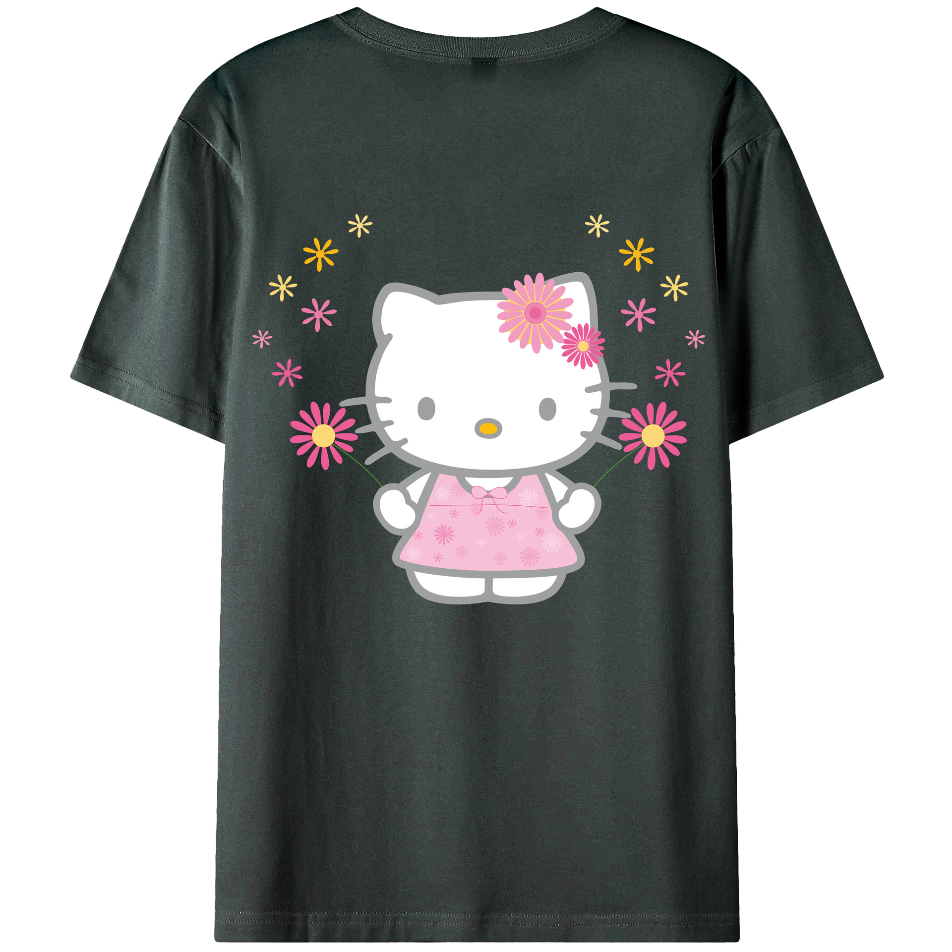 （画像用） Hello Kitty ハローキティ 綿100％ メンズ半袖Tシャツ（バックプリント） 通気性